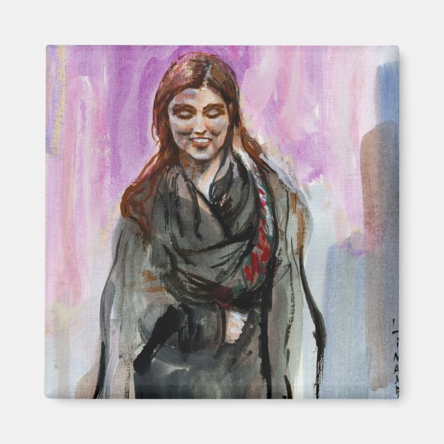 A Smiling Girl in Black Magnet (Front)