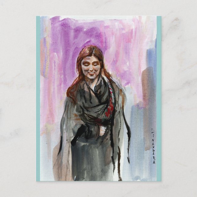 A Smiling Girl in Black Postcard (Front)