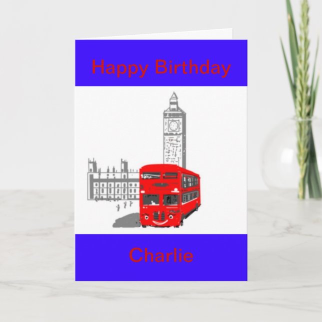 A smiling London Bus, Birthday, customise Card (Front)