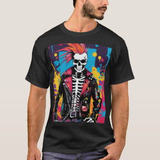 A snarling, anarchic punk rock skeleton T-Shirt