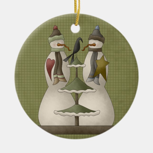 A Snow Couple Ceramic Christmas Ornament (Front)