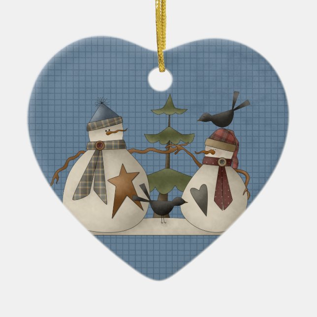 A Snow Couple Ceramic Christmas Ornament (Front)