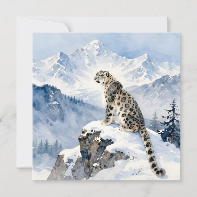 A Snow Leopard on Snowy Peak Card (Front)