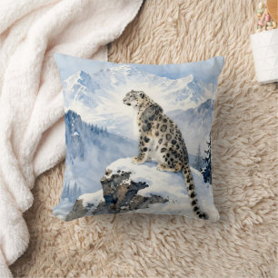 A Snow Leopard on Snowy Peak Cushion