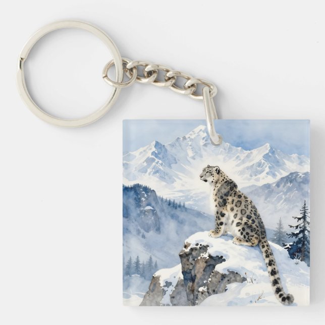 A Snow Leopard on Snowy Peak Key Ring (Front)