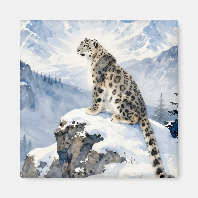 A Snow Leopard on Snowy Peak Magnet (Front)