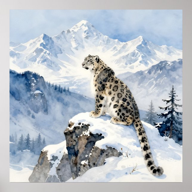 A Snow Leopard on Snowy Peak Poster (Front)
