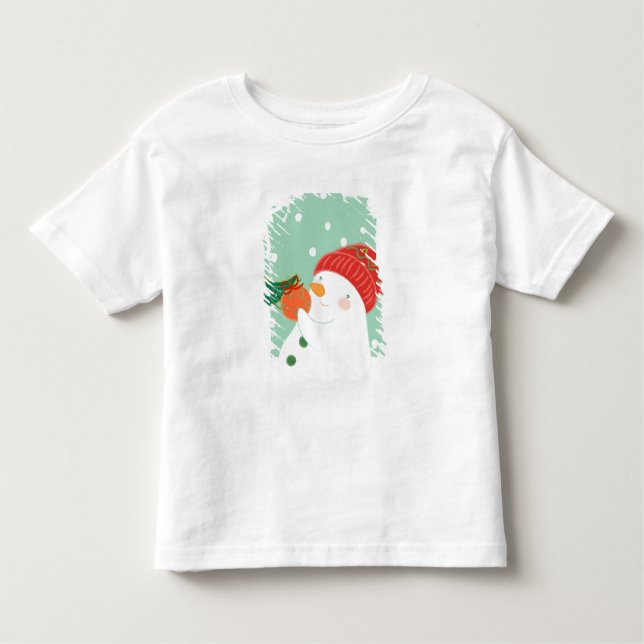A snowman hanging an ornament on a tree toddler T-Shirt (Front)