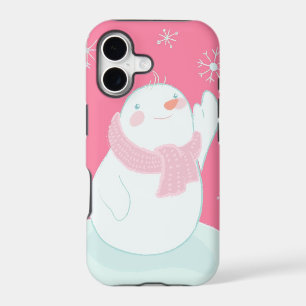A snowman reaching for a falling snowflake