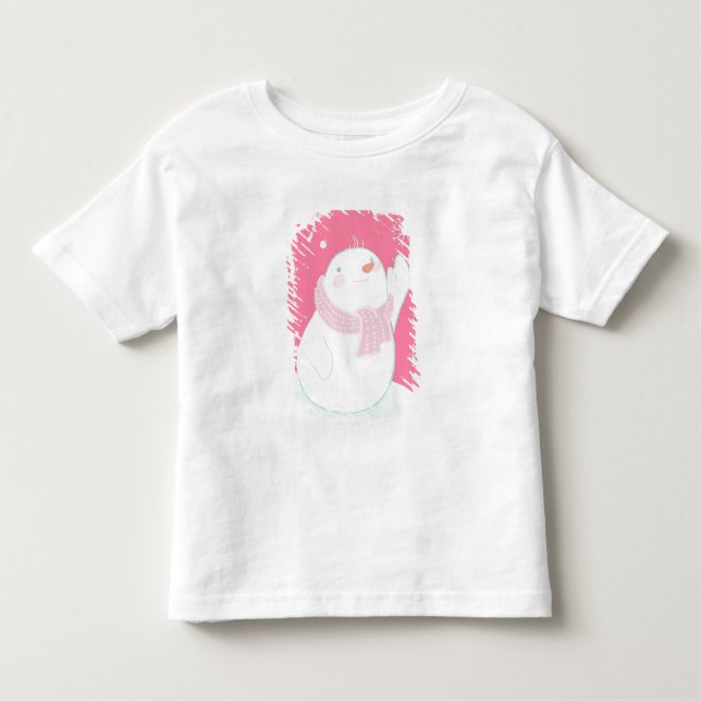 A snowman reaching for a falling snowflake toddler T-Shirt (Front)
