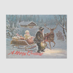 A Snowy Evening with Santa, Child and Reindeer     Tissue Paper