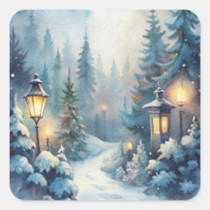 A Snowy Winter Scene Square Sticker