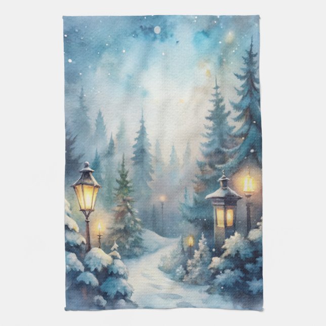 A Snowy Winter Scene Tea Towel (Vertical)