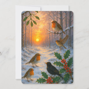 A Snowy Winter Woodland Sunset Christmas Holiday Card