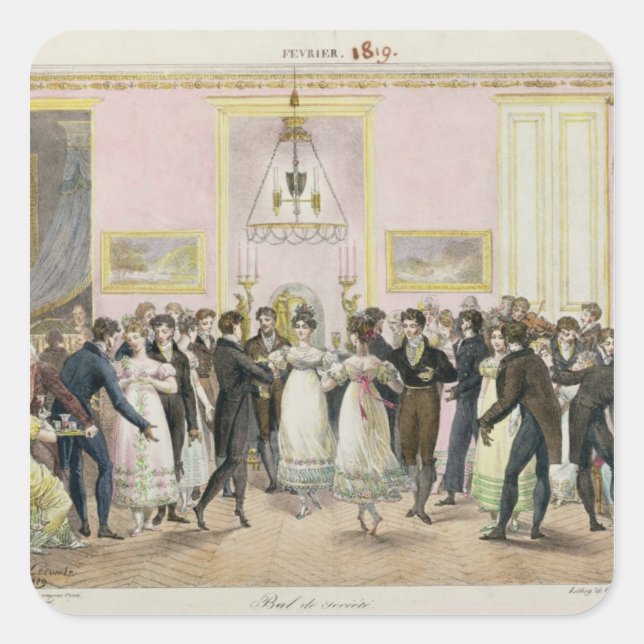 A Society Ball, engraved by Charles Etienne Square Sticker (Front)