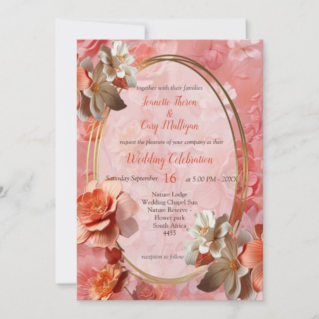 A soft 2024 colour of Peach Fuzz Flowers Invitation (Front)