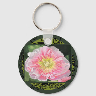A Soft Pink and Crème Hollyhock_0165 Key Ring