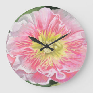 A Soft Pink and Crème Hollyhock_0165 Large Clock