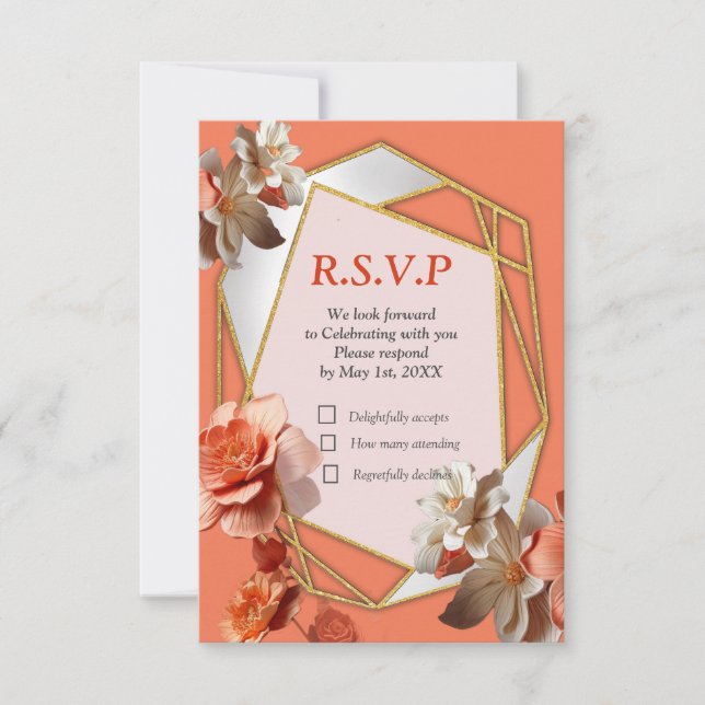 A soft, pinkish hue called Peach Fuzz Flowers RSVP Card (Front)
