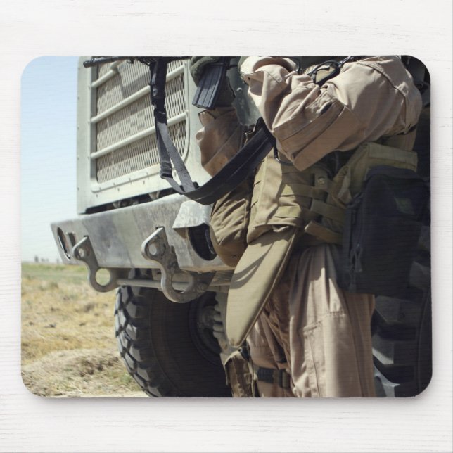A soldier provides security for Marines Mouse Pad (Front)