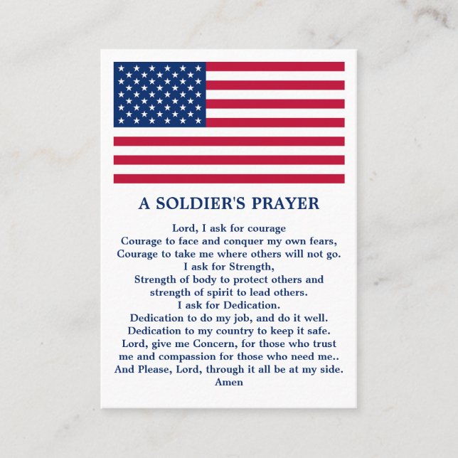 A Soldier's Prayer USA American Flag Military Business Card (Front)