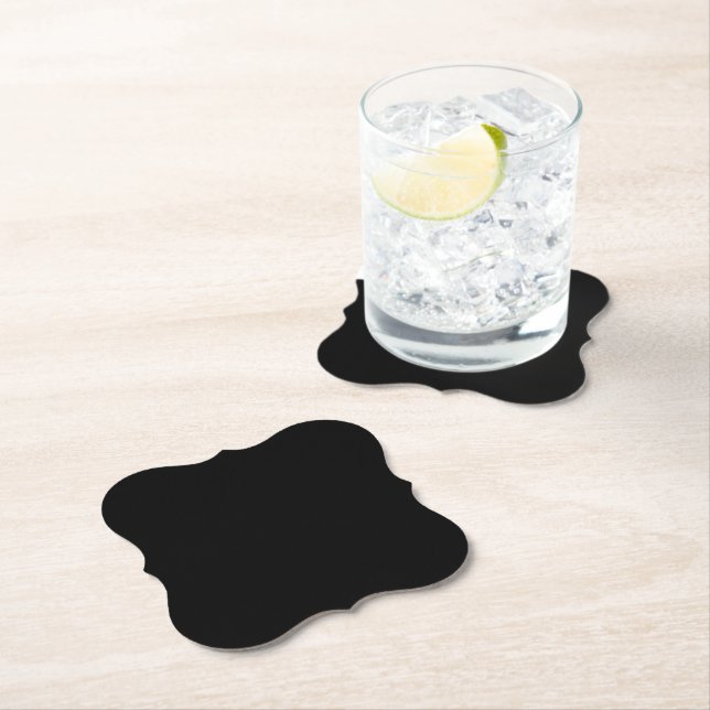 A solid black textured background fills the entire paper coaster (Insitu)