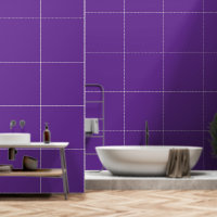 A solid purple background with a white square cent