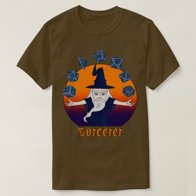 A Sorcerer with Levitating Dices T-Shirt (Design Front)