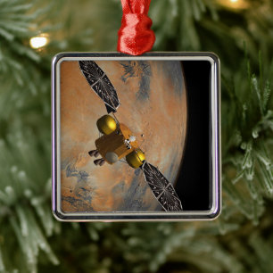 A Spacecraft Orbiting Mars. Metal Tree Decoration