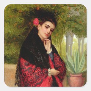 A Spanish Beauty, 1872 (oil on canvas) Square Sticker