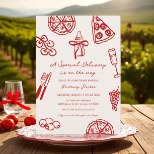 A Special Delivery On The Way Pizza Baby Shower Invitation