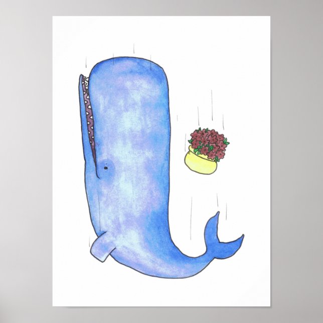 A sperm Whale and a bowl of petunias falling Poster (Front)
