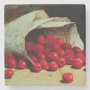A spilled bag of cherries stone coaster