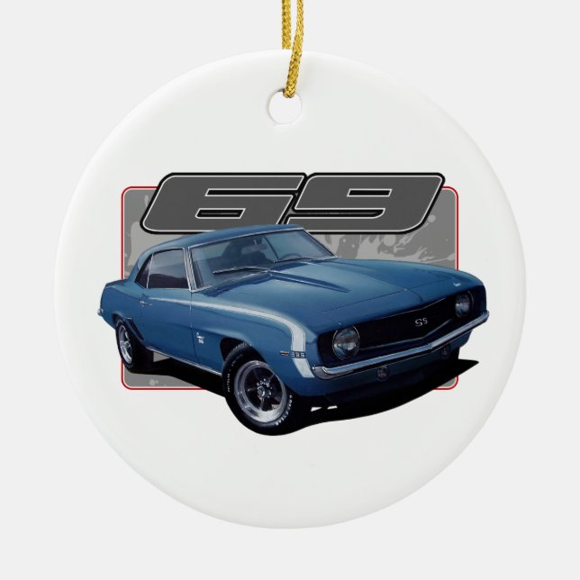 A Splash of Blue Camaro Ceramic Tree Decoration (Front)