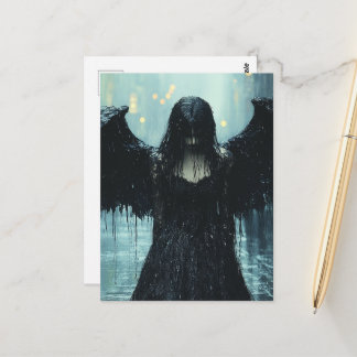 A Spooky Dark Angel in Rain Fantasy Postcard