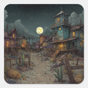 A Spooky Ghost Town Square Sticker