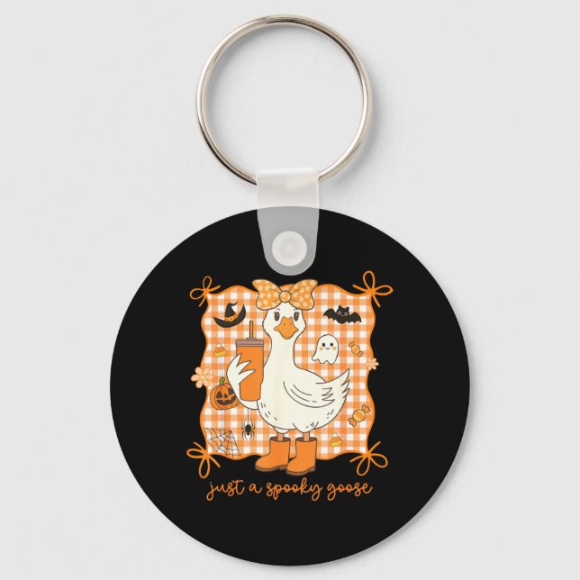 A Spooky Goose Halloween Silly Goose Funny Key Ring (Front)