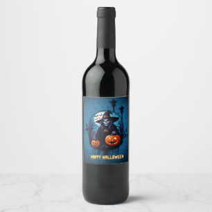 A spooky Halloween scene  Wine Label