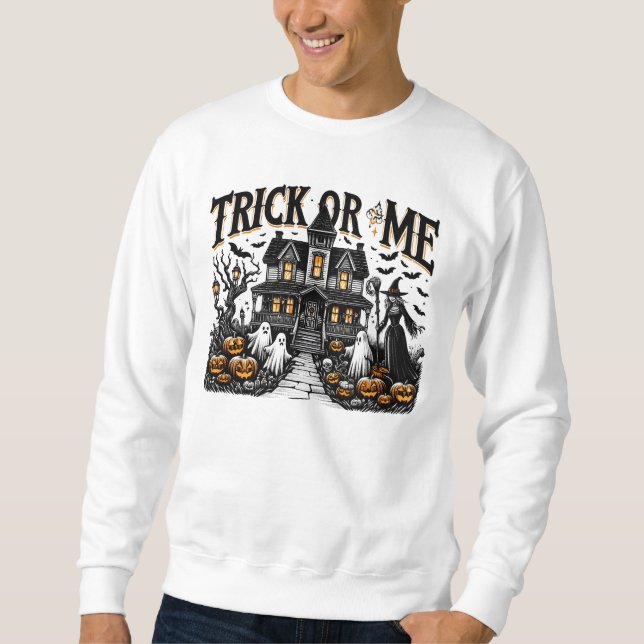 A spooky night with ghosts and pumpkins in October Sweatshirt (Front)