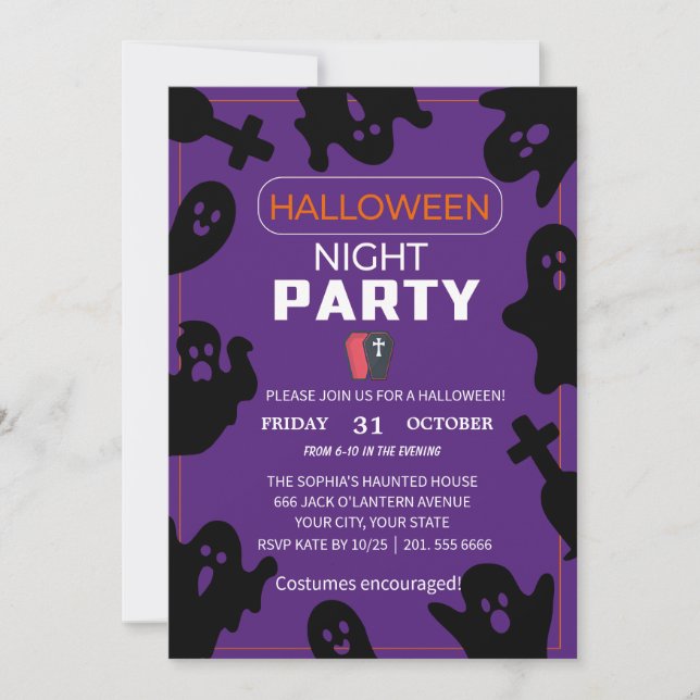 A Spooky Night with Ghosts – Halloween Invitation (Front)