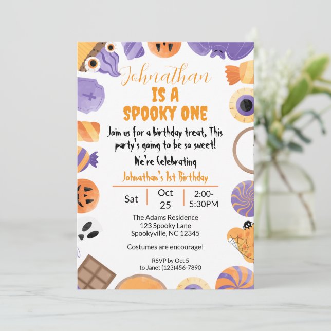 A Spooky One" Halloween 1st Birthday Invitation (Standing Front)