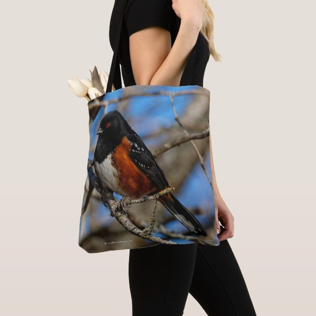 A Spotted Towhee in a Tree Tote Bag (Close Up)