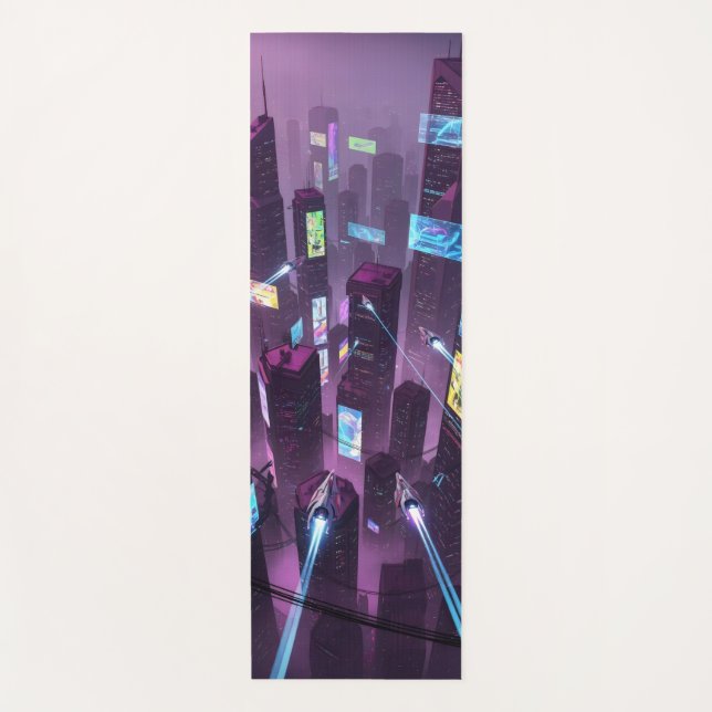 A sprawling neon metropolis seen from above  yoga mat (Front)