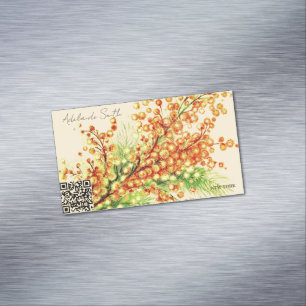 a spring branch of mimosa, bright, yellow magnetic business card