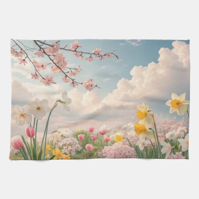 A Spring Floral Background Tea Towel (Horizontal)