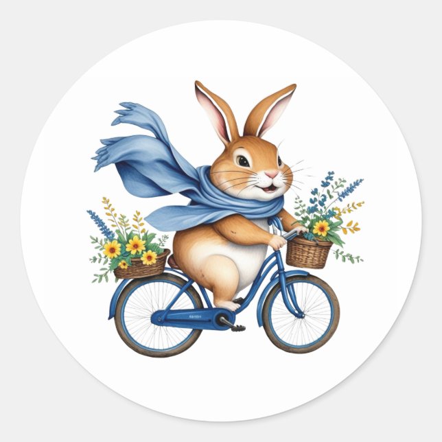 A spring happy rabbit at easter classic round sticker (Front)
