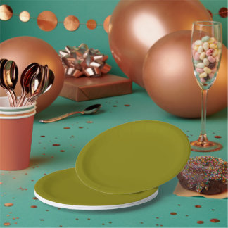 A square field of muted olive-green colour paper plate