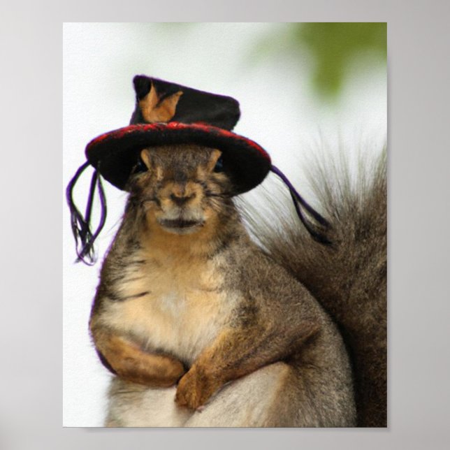 A Squirrel with A Hat Graphic Art Poster (Front)