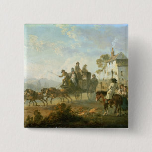 A Stage Coach on a Country Road, 1792 (oil on pane 15 Cm Square Badge