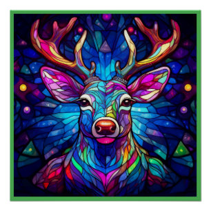 A Stained Glass Chrustmas Reindeer Poster